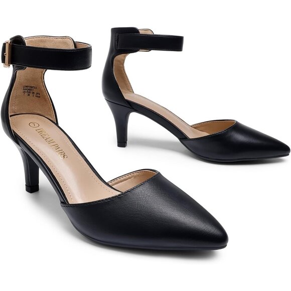 Dream Pairs Women's Black Pu Faux Suede pointed Toe Kitten Heels Pumps Shoes - Picture 3 of 7